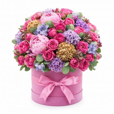 Шляпная коробочка с цветами «Радужная элегантность»