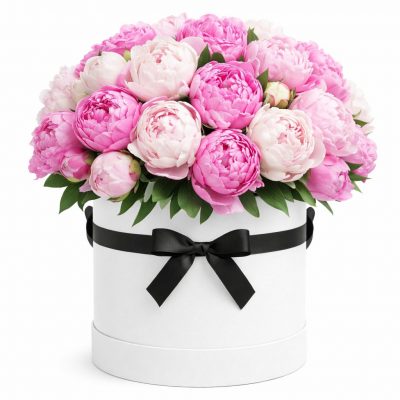 Коробка с пионами «Розовая нежность»