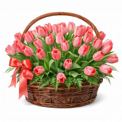 Букет из тюльпанов в корзине «Весеннее чудо»