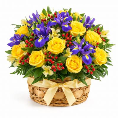 Корзина с цветами в подарок «Солнечный блеск»