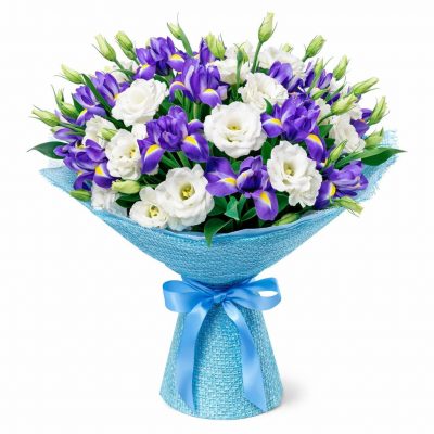 Букет из лизиантуса и ириса «Ароматная фантазия»