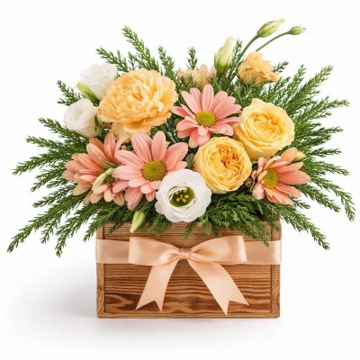 Деревянный ящик с цветами «Вечерняя гармония»