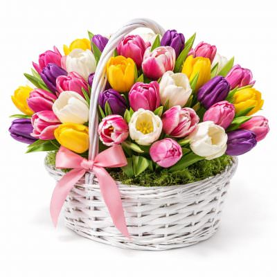 Корзина с тюльпанами «Весенний восторг»