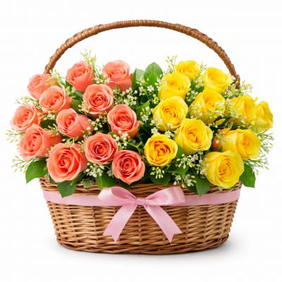 Букет роз в корзине «Солнечный миг»