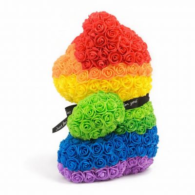 Мишка из роз радужный (40 см)