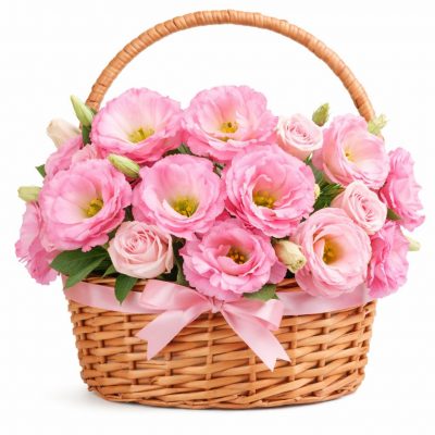 Корзина с эустомами «Розовая элегия»