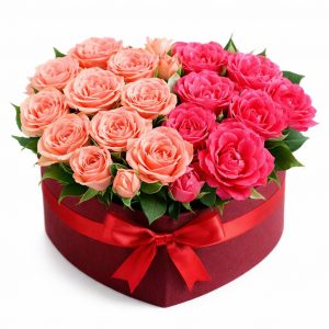 Коробка сердце с розами «Розовый вихрь»