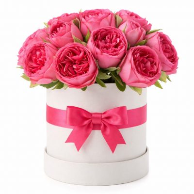 Шляпная коробка с пионом «Цветочная поэма»