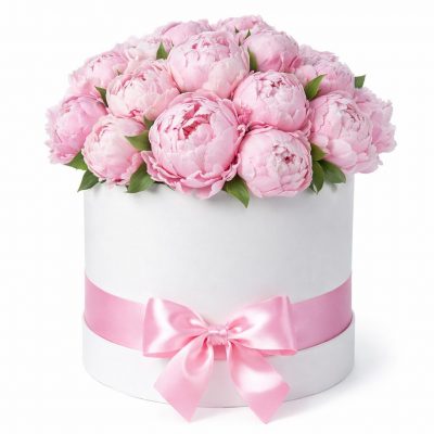 Шляпная коробка с пионами «Волшебные лепестки»